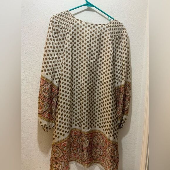 BCBGMAXAZRIA Brown Polka Dot Womens Boho Scarf Dress Size S 100% SILK - Picture 2 of 11